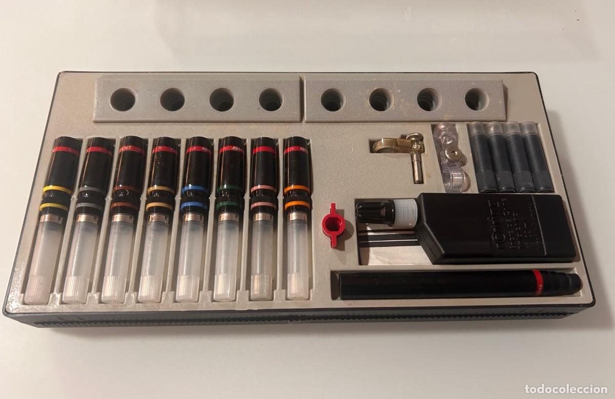 Canetas de tinta permanente antigas, esferogr&aacute;ficas e plumas: Caja con 8 Rotrings Variant para dibujo t&eacute;cnico (a&ntilde;os 70 - 80)