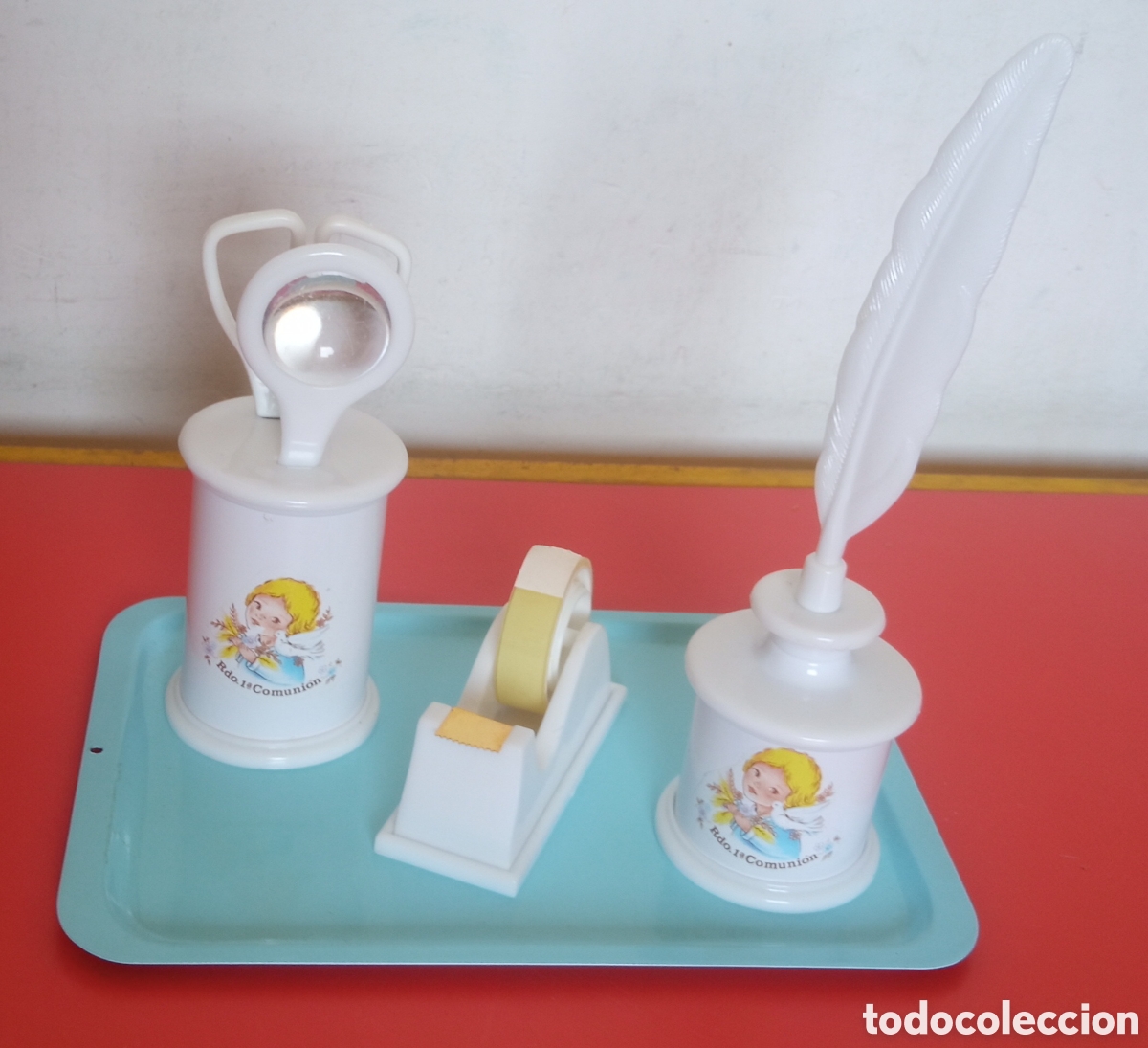 Estilogr&aacute;ficas antiguas, bol&iacute;grafos y plumas: ESCRIBAN&Iacute;A BANDEJA AZUL CELLO PRIMERA 1&ordf; COMUNI&Oacute;N.MAYSE 80'S.NUEVA.