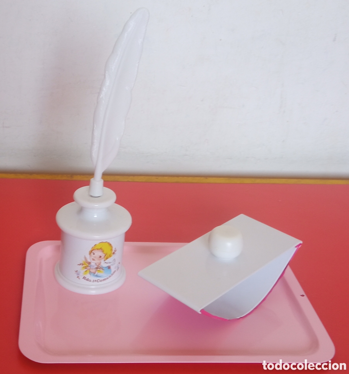 Estilogr&aacute;ficas antiguas, bol&iacute;grafos y plumas: ESCRIBAN&Iacute;A BANDEJA ROSA SECANTE PRIMERA 1&ordf; COMUNI&Oacute;N.MAYSE 80'S.NUEVA.