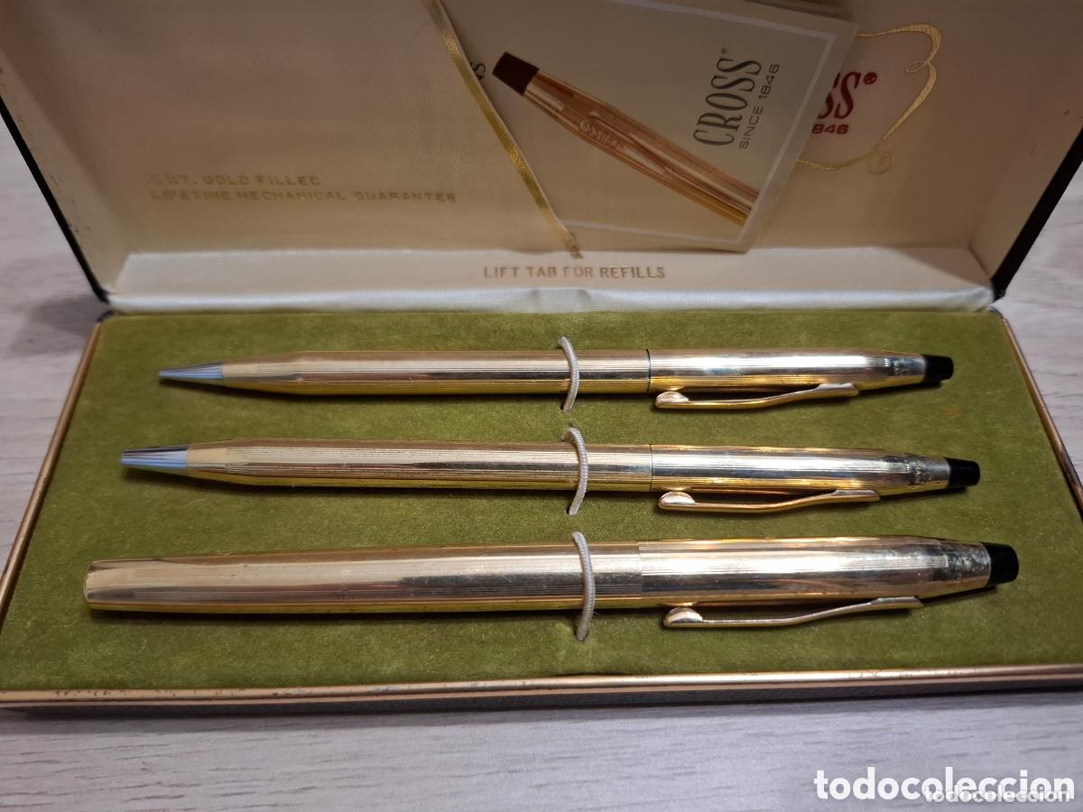 Estilogr&aacute;ficas antiguas, bol&iacute;grafos y plumas: Cross, conjunto de bol&iacute;grafo, portaminas y roller 12 kt. gold filled, en su estuche original