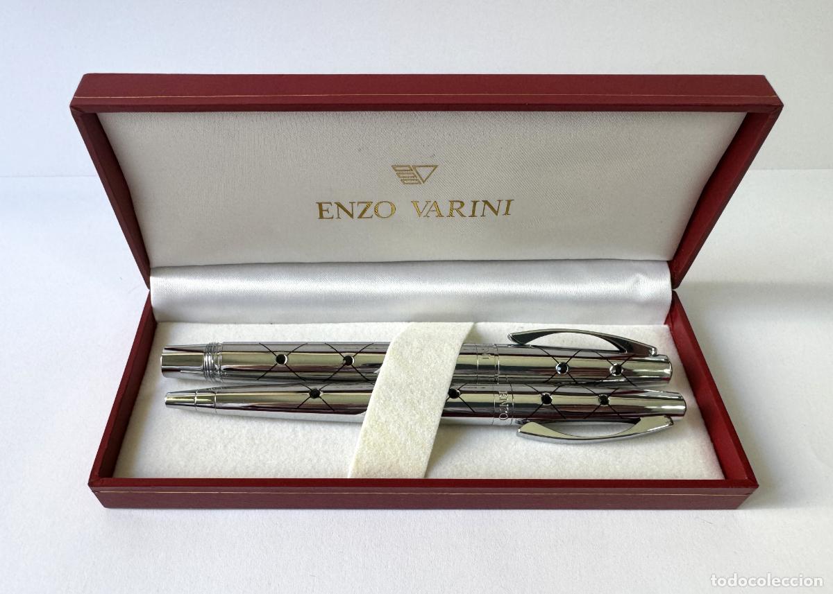 Estilogr&aacute;ficas antiguas, bol&iacute;grafos y plumas: ENZO VARINI SET DE ESTILOGRAFICA Y BOLIGRAFO, ACERO CROMO