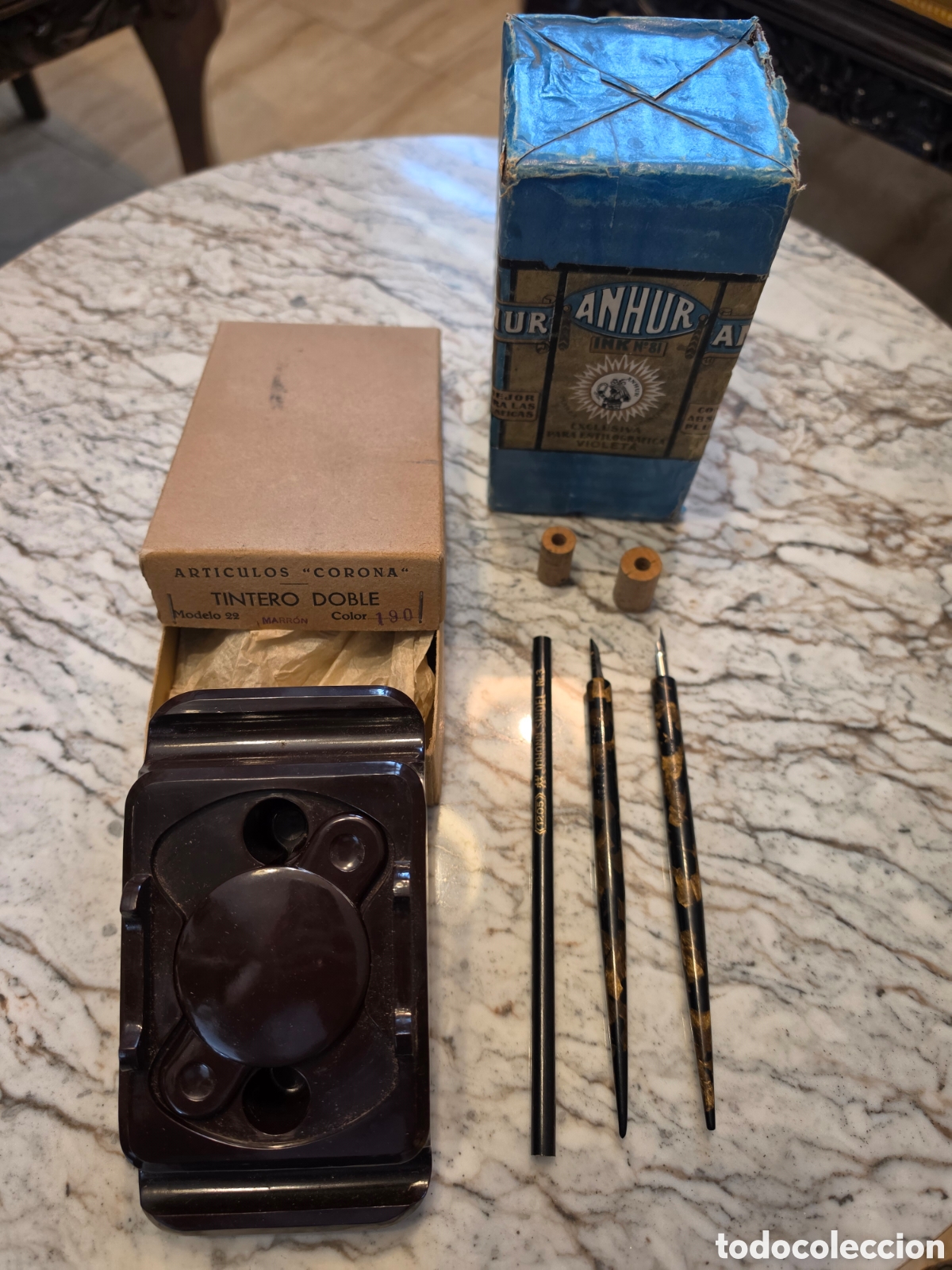 Estilogr&aacute;ficas antiguas, bol&iacute;grafos y plumas: Exclusivo Set de Escritura Vintage Art&iacute;culos CORONA &ndash; Escriban&iacute;a de Baquelita, Plumillas Jaxon y Tin