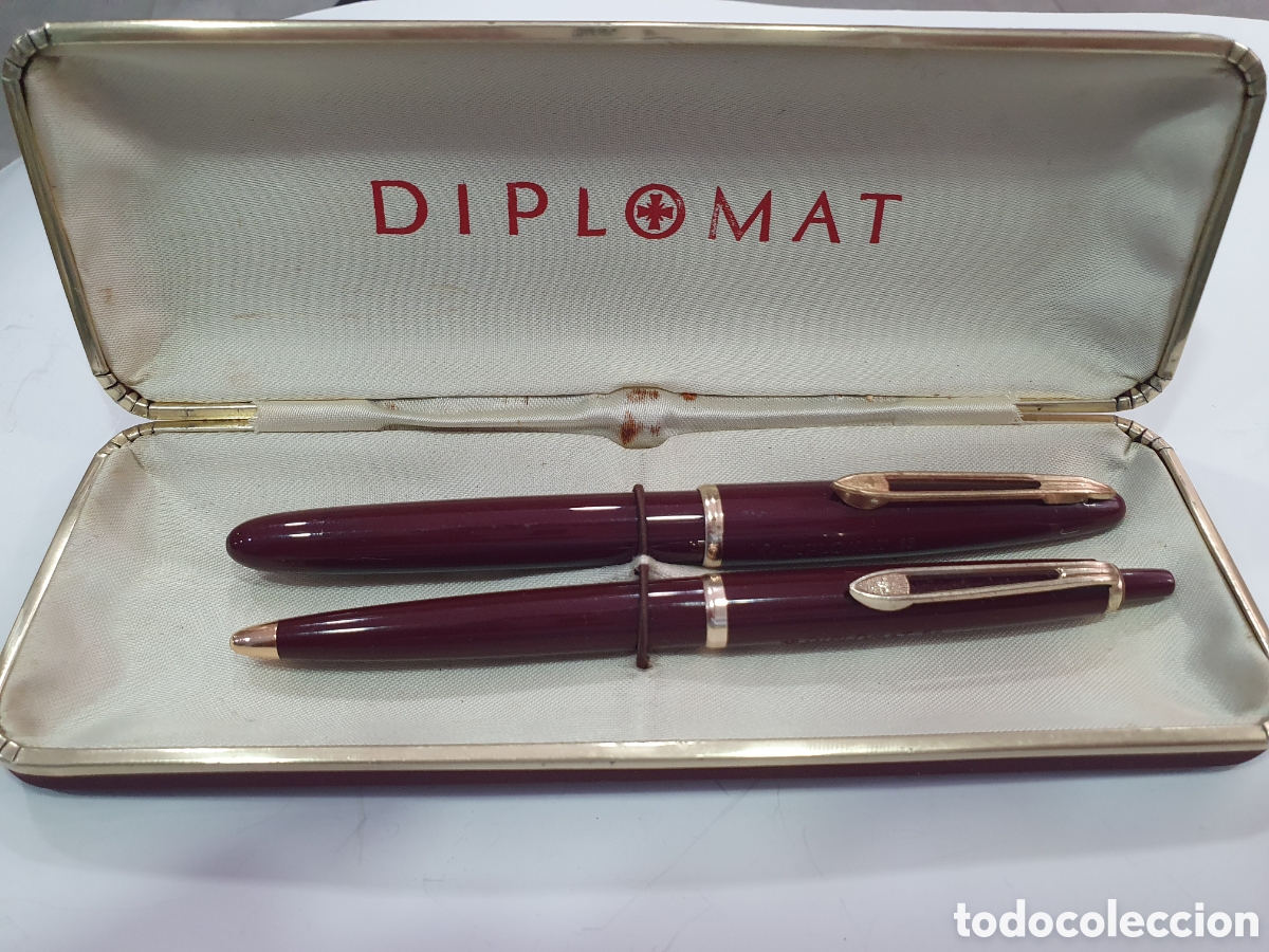 Stylos-plume Anciens, stylos-bille et becs de plume: Conjunto pluma y bol&iacute;grafo Diplomat. Plumin oro 14K. (L128)