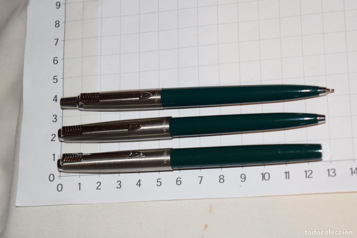 Estilogr&aacute;ficas antiguas, bol&iacute;grafos y plumas: Conjunto - Rotulador, portaminas y bol&iacute;grafo PARKER - Cuerpo verde, capuch&oacute;n acero cepillado &iexcl;Mira!
