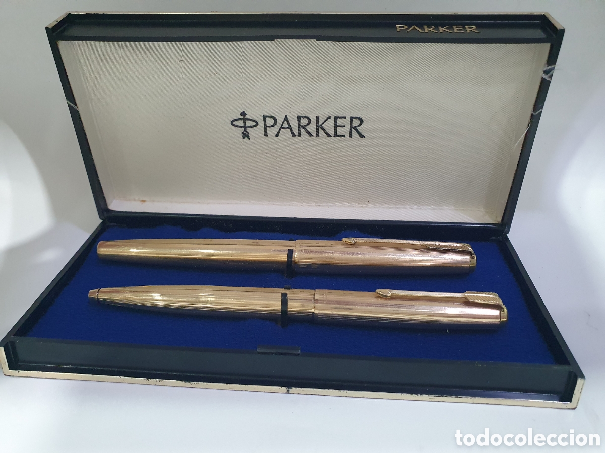 Alte F&uuml;llfederhalter, Kugelschreiber und Federn: SALIDA 0.01&euro;. Conjunto Parker 61 Chapado en oro. (L68)