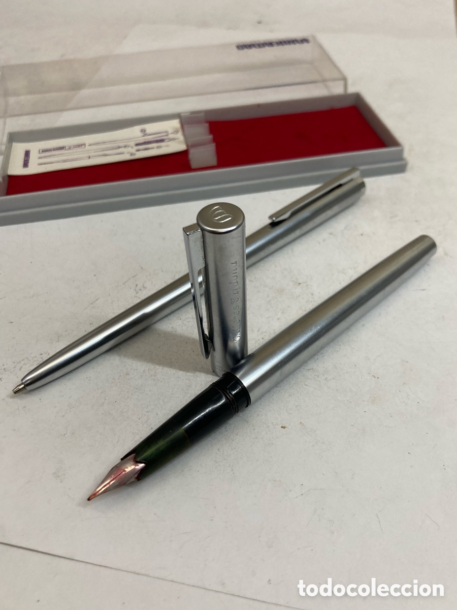 Estilogr&aacute;ficas antiguas, bol&iacute;grafos y plumas: Juego pluma y bol&iacute;grafo Waterman cuerpo met&aacute;lico