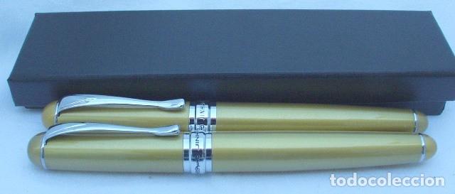 Estilogr&aacute;ficas antiguas, bol&iacute;grafos y plumas: JUEGO ESTILOGRAFICA + BOLIGRAFO JINHAO COLOR DORADO.