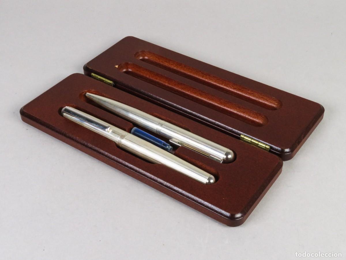 Estilogr&aacute;ficas antiguas, bol&iacute;grafos y plumas: Juego de escritura en plata Ville d Argent con bol&iacute;grafo y pluma siglo XX
