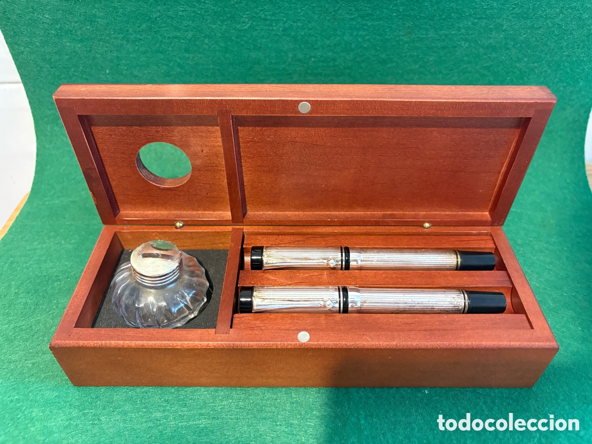 Estilogr&aacute;ficas antiguas, bol&iacute;grafos y plumas: Set escritorio Lavan pluma y bol&iacute;grafo plata de ley