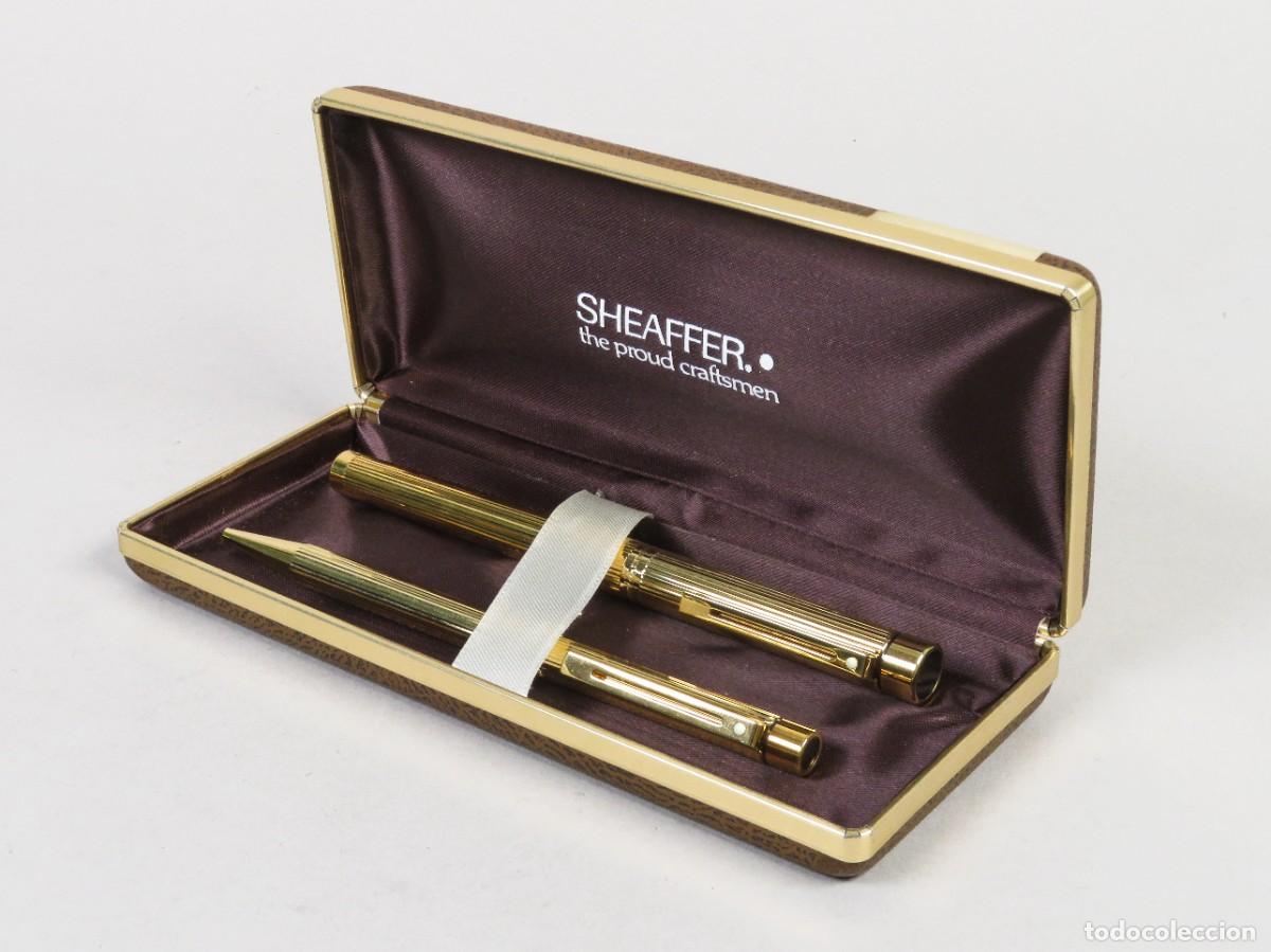 Estilogr&aacute;ficas antiguas, bol&iacute;grafos y plumas: Juego de escritura con pluma y bol&iacute;grafo Sheaffer en su estuche Estados Unidos finales siglo XX