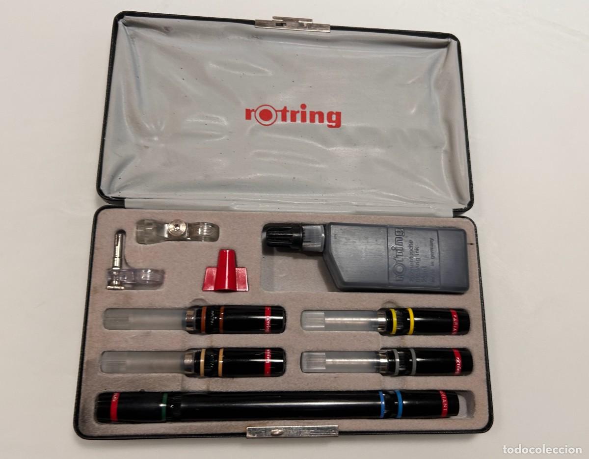 Canetas de tinta permanente antigas, esferogr&aacute;ficas e plumas: Estuche rotring con 6 estil&oacute;grafos