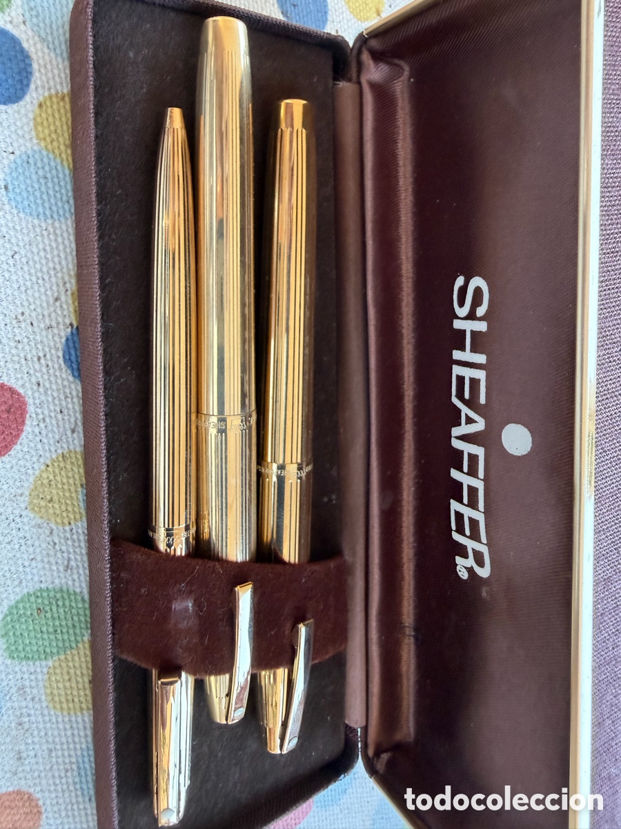 Estilogr&aacute;ficas antiguas, bol&iacute;grafos y plumas: Conjunto Sheaffer de pluma, bol&iacute;grafo y marker chapado oro