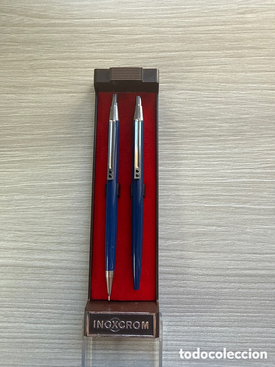 Estilogr&aacute;ficas antiguas, bol&iacute;grafos y plumas: Estuche vintage Inoxcrom Modelo 2001 - Juego de bol&iacute;grafo y portaminas azul con caja
