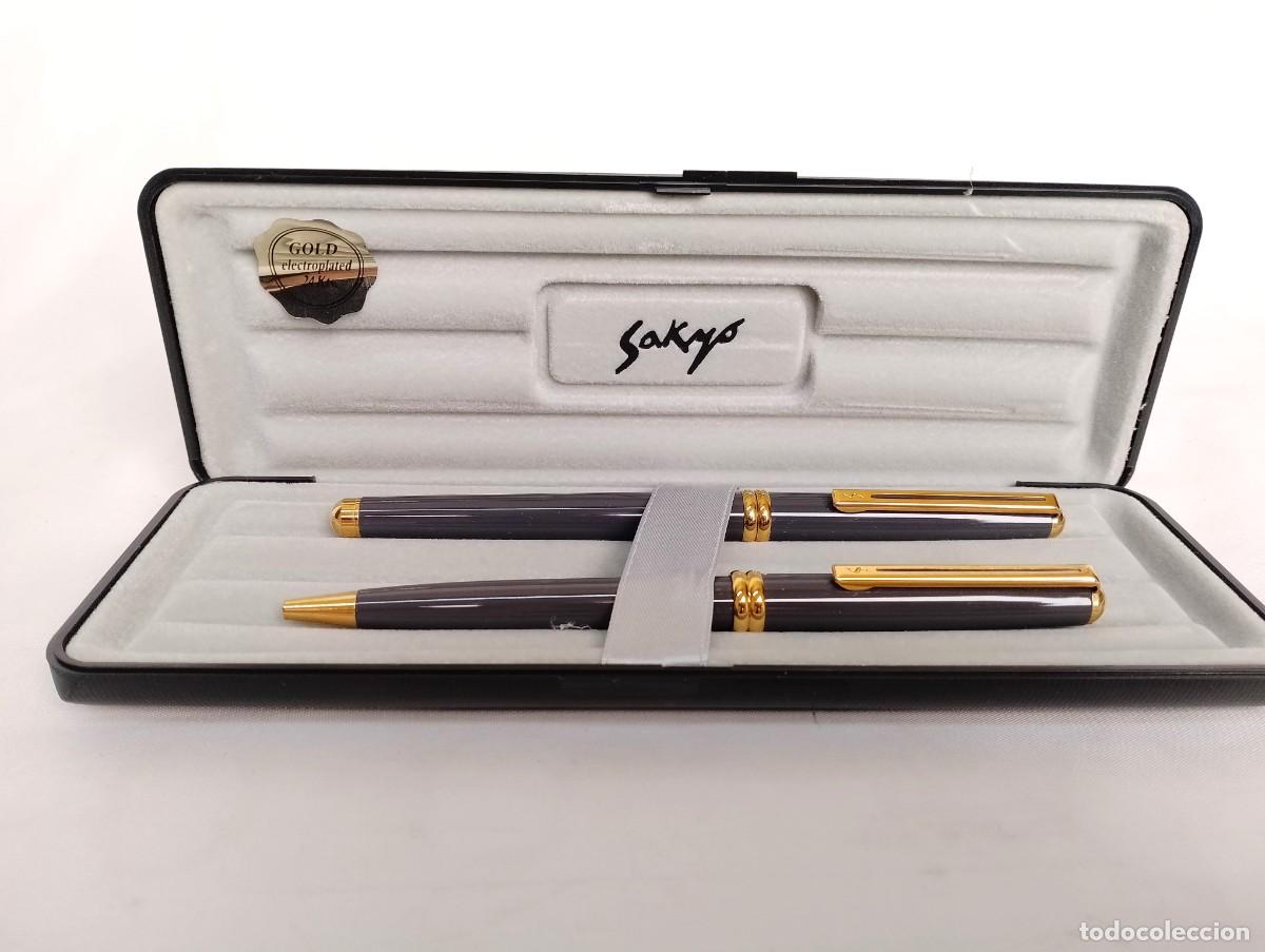 Estilogr&aacute;ficas antiguas, bol&iacute;grafos y plumas: JUEGO INOXCROM SAKYO GRIS, PLUMA ESTILOGR&Aacute;FICA Y BOL&Iacute;GRAFO. NUEVO