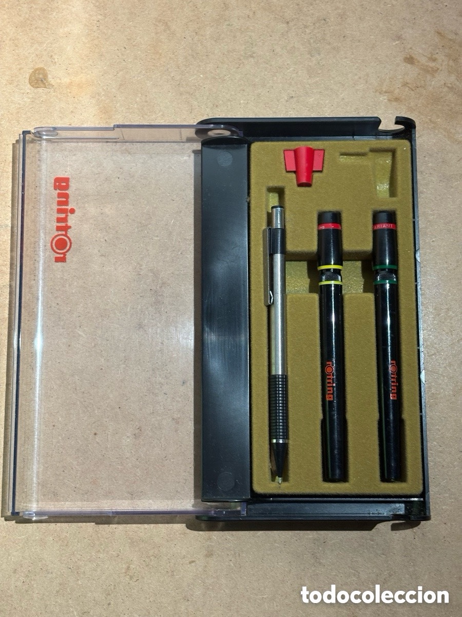 Canetas de tinta permanente antigas, esferogr&aacute;ficas e plumas: Juego estuche de roting (A21)