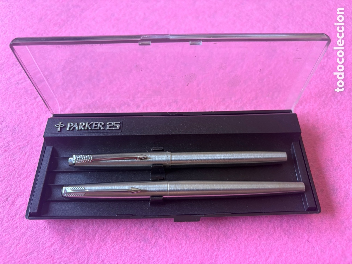 Estilogr&aacute;ficas antiguas, bol&iacute;grafos y plumas: Conjunto de 2 Rollerball Parker 25 acero (A8)