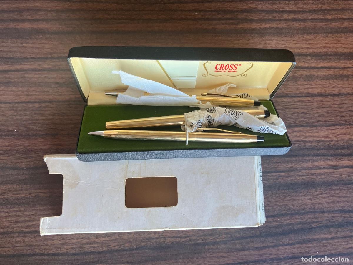 Estilogr&aacute;ficas antiguas, bol&iacute;grafos y plumas: JUEGO CROSS PLUMA BOL&Iacute;GRAFO Y PORTAMINAS MOD 4514 DORADO 10 KT A EXTRENAR