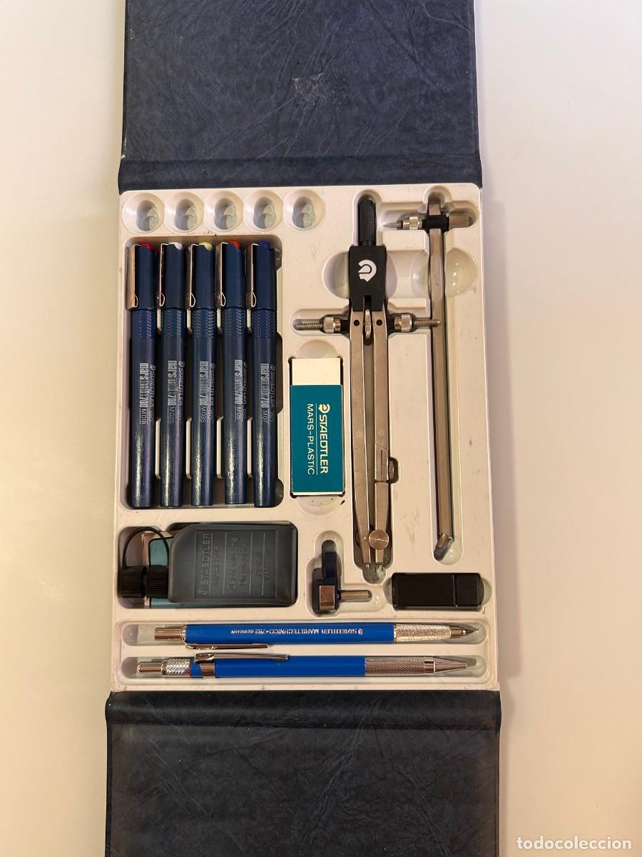 Canetas de tinta permanente antigas, esferogr&aacute;ficas e plumas: Estuche de rotrings Techniset Staedtler con comp&aacute;s