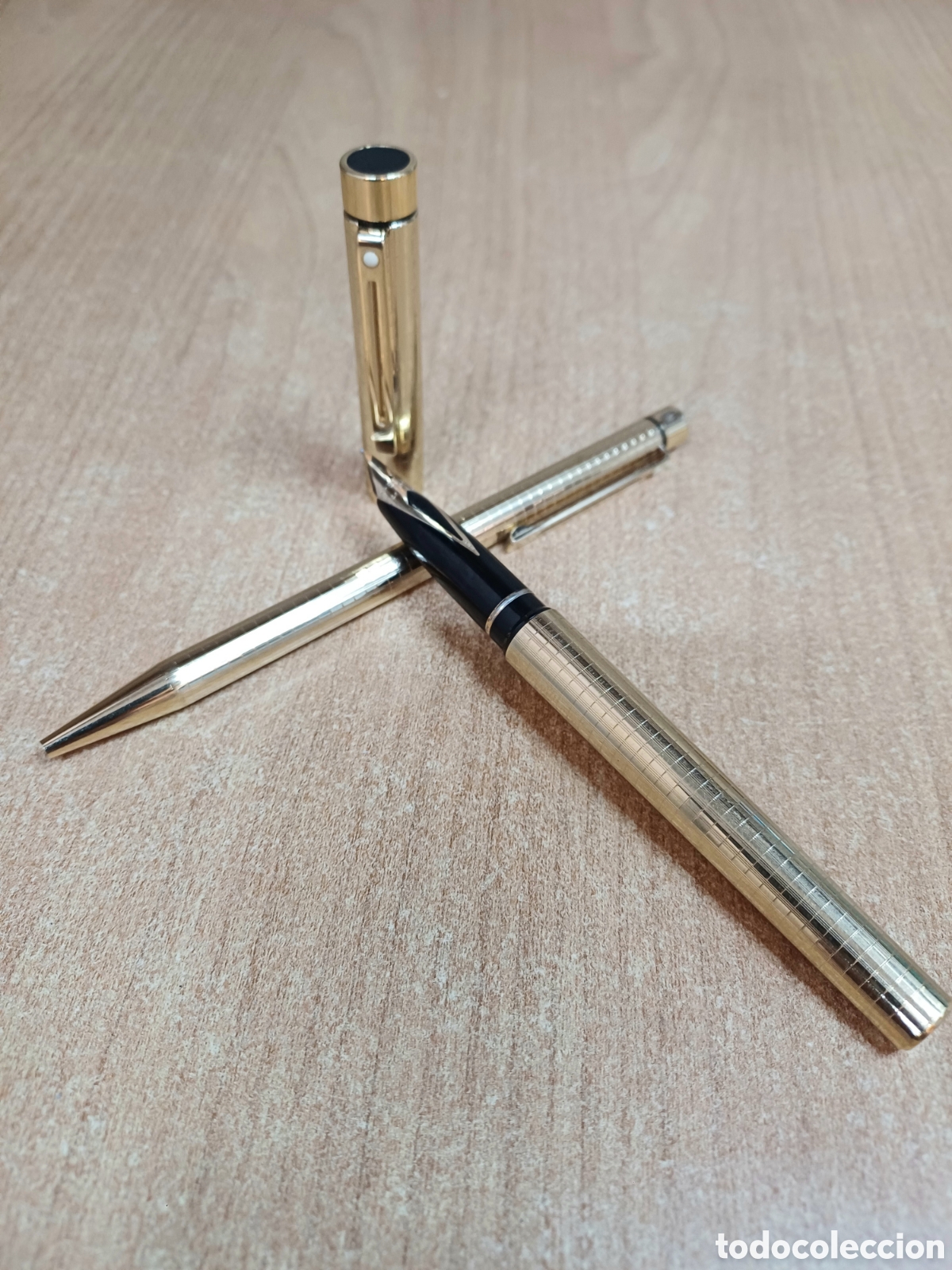 Estilogr&aacute;ficas antiguas, bol&iacute;grafos y plumas: Juego pluma estilogr&aacute;fica y boligrafo Sheaffer electroplated 14 k, USA