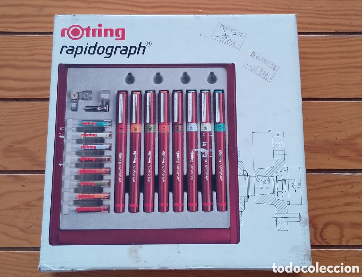 Estilogr&aacute;ficas antiguas, bol&iacute;grafos y plumas: Set Estuche Rotring Rapidograph 8 Estil&oacute;grafos Completo