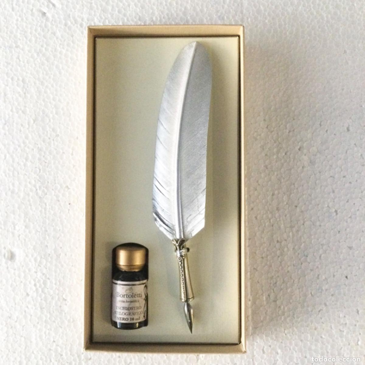 Estilogr&aacute;ficas antiguas, bol&iacute;grafos y plumas: Juego de escritura. Pluma de Oca Plata / Bropnce. Plateada. Set 83. Bortoletti. NUEVA