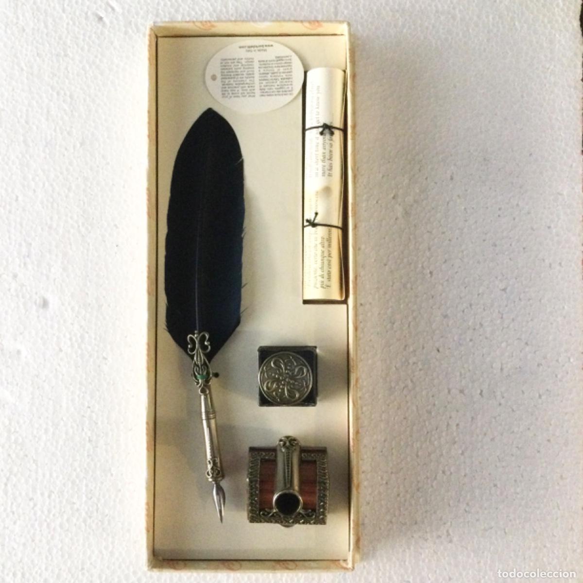 Estilogr&aacute;ficas antiguas, bol&iacute;grafos y plumas: Juego de escritura. Pluma de Oca en Plata / Bronce. Negra. Set 80. Bortoletti. NUEVA