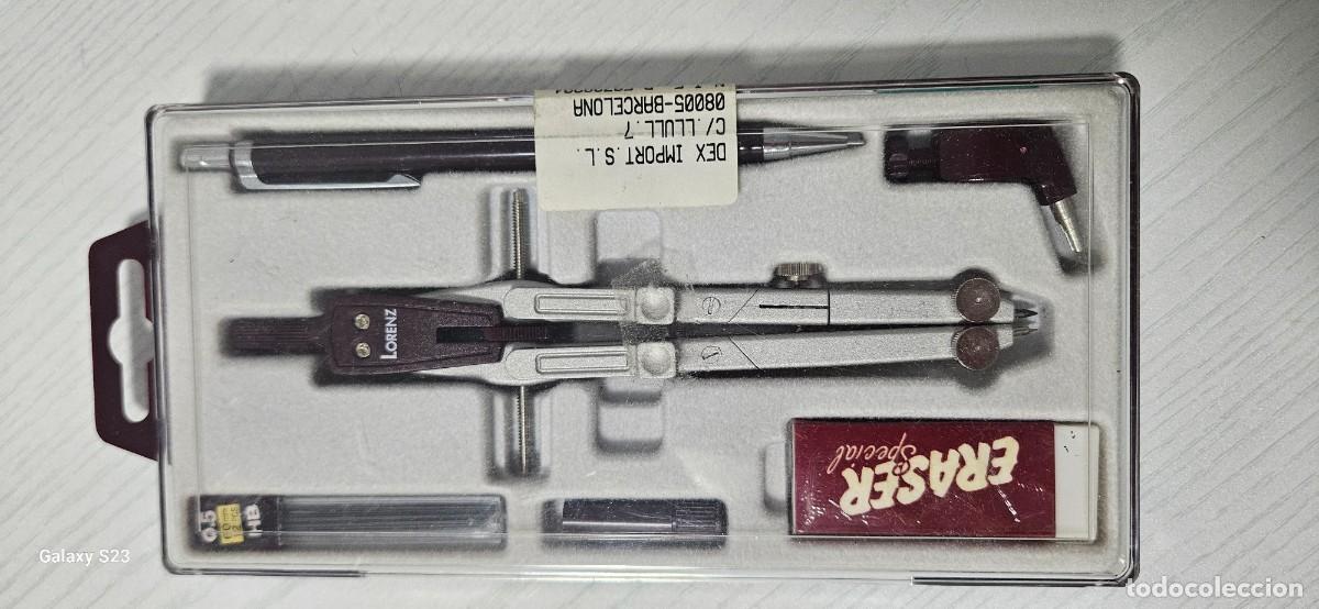 Estilogr&aacute;ficas antiguas, bol&iacute;grafos y plumas: Estuche Comp&aacute;s T&eacute;cnico Vintage Lorenz + Portaminas (A&ntilde;os 80/90) Nuevo