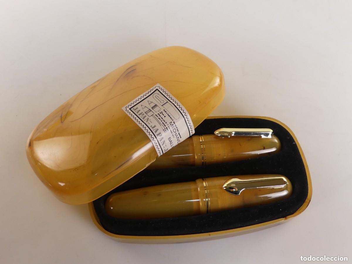 Estilogr&aacute;ficas antiguas, bol&iacute;grafos y plumas: JUEGO DE LAPIZ Y BOLIGRAFO EN SIMIL NACAR. MADE IN JAPAN. MUY CURIOSO
