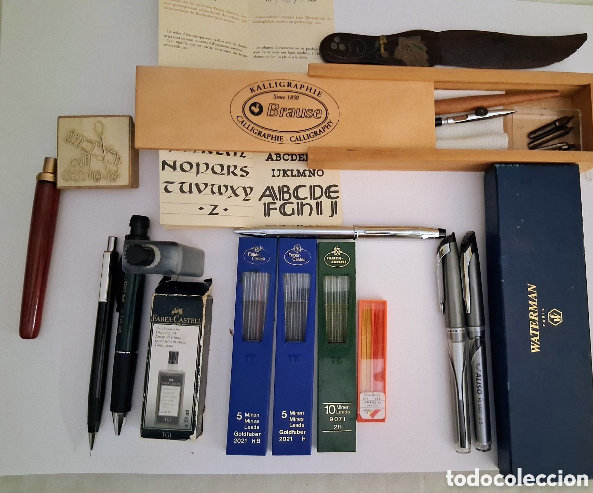 Canetas de tinta permanente antigas, esferogr&aacute;ficas e plumas: Lote Escritura Vintage: Bol&iacute;grafo Cross, Portaminas Reform, Portaminas y Tinta FABER-CASTELL, Caja C