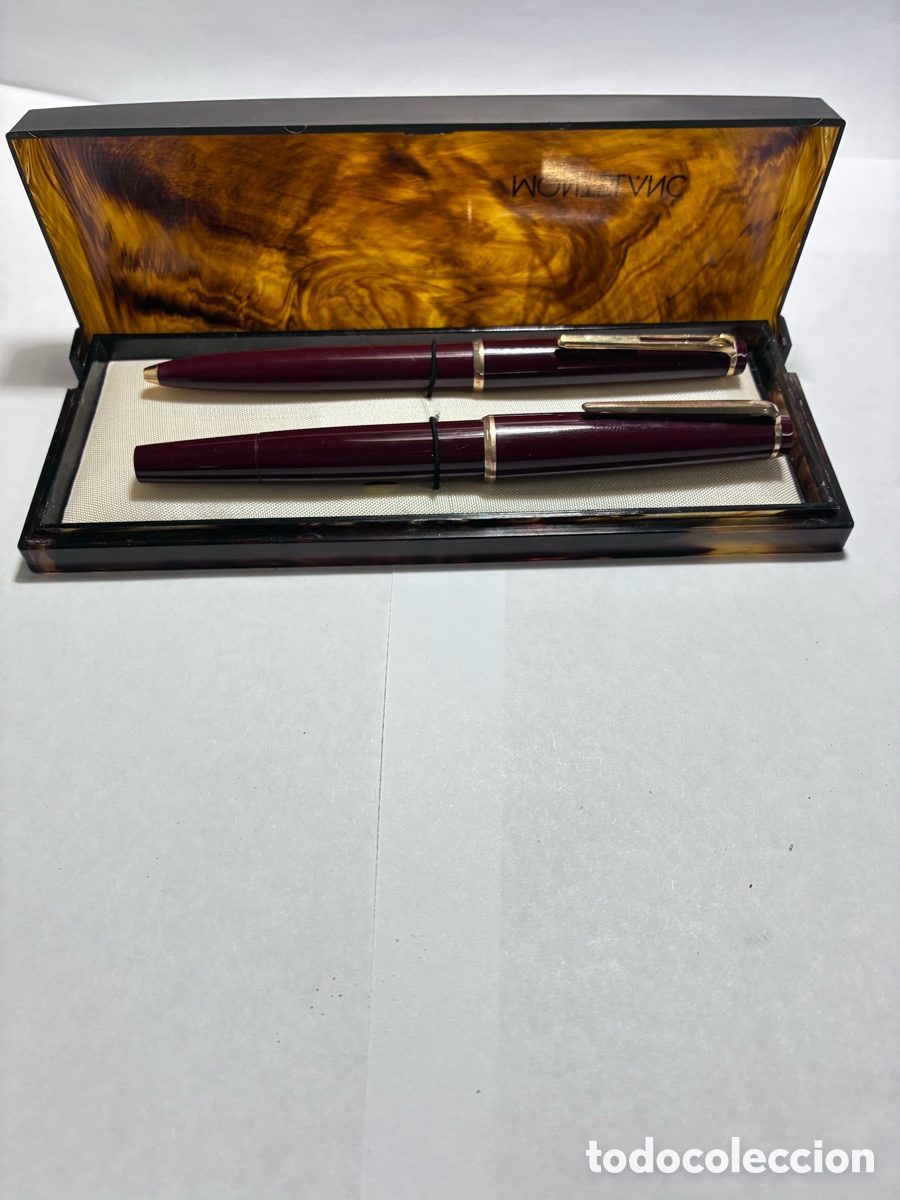 Stilografiche antiche, penne a sfera e penne: Pluma y Bol&iacute;grafo Montblanc 32 resina burdeos en su caja como nuevo