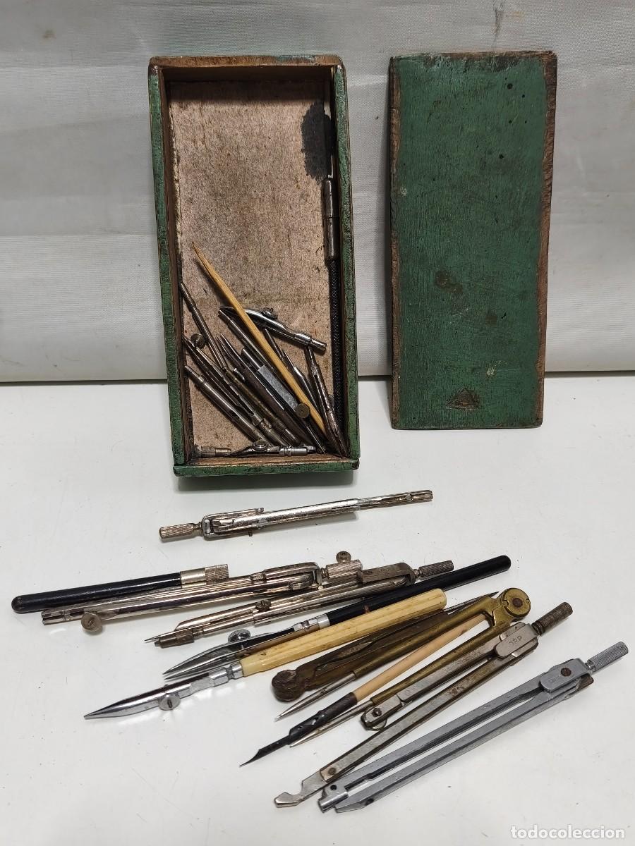 Estilogr&aacute;ficas antiguas, bol&iacute;grafos y plumas: COLECCI&Oacute;N DE COMPASES ANTIGUOS. PRINCIPIOS DEL SIGLO XX. CAJA DE MANDERA.