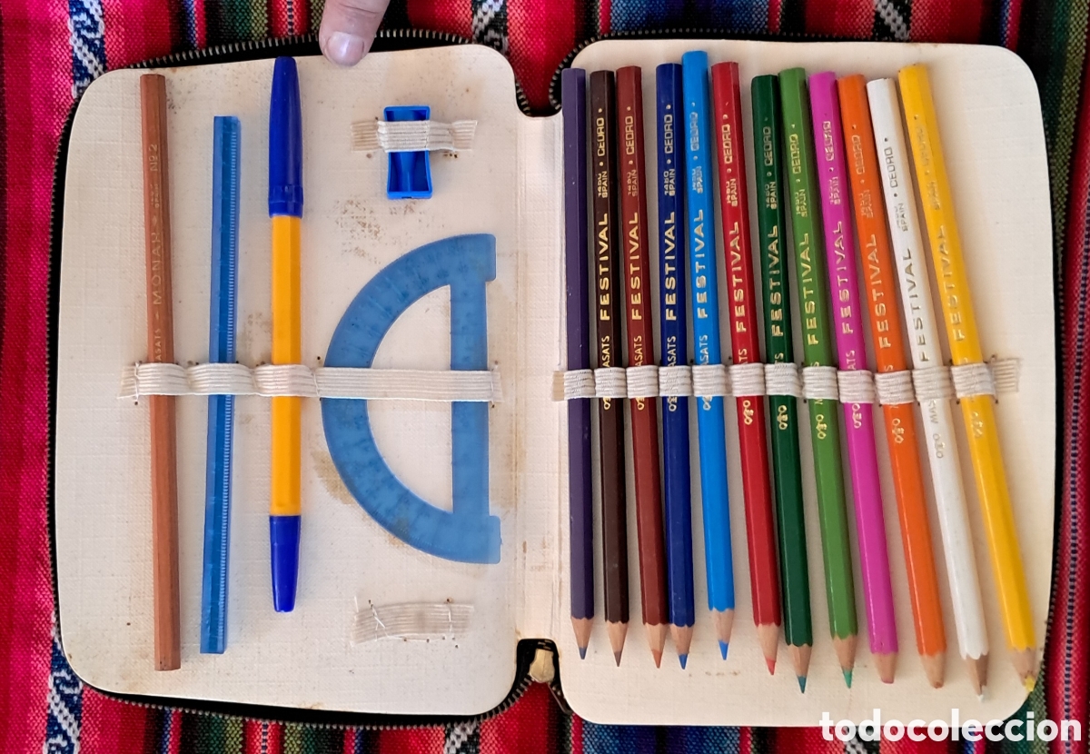 Estilogr&aacute;ficas antiguas, bol&iacute;grafos y plumas: Estuche escolar 12 pinturas Festival a&ntilde;os 80