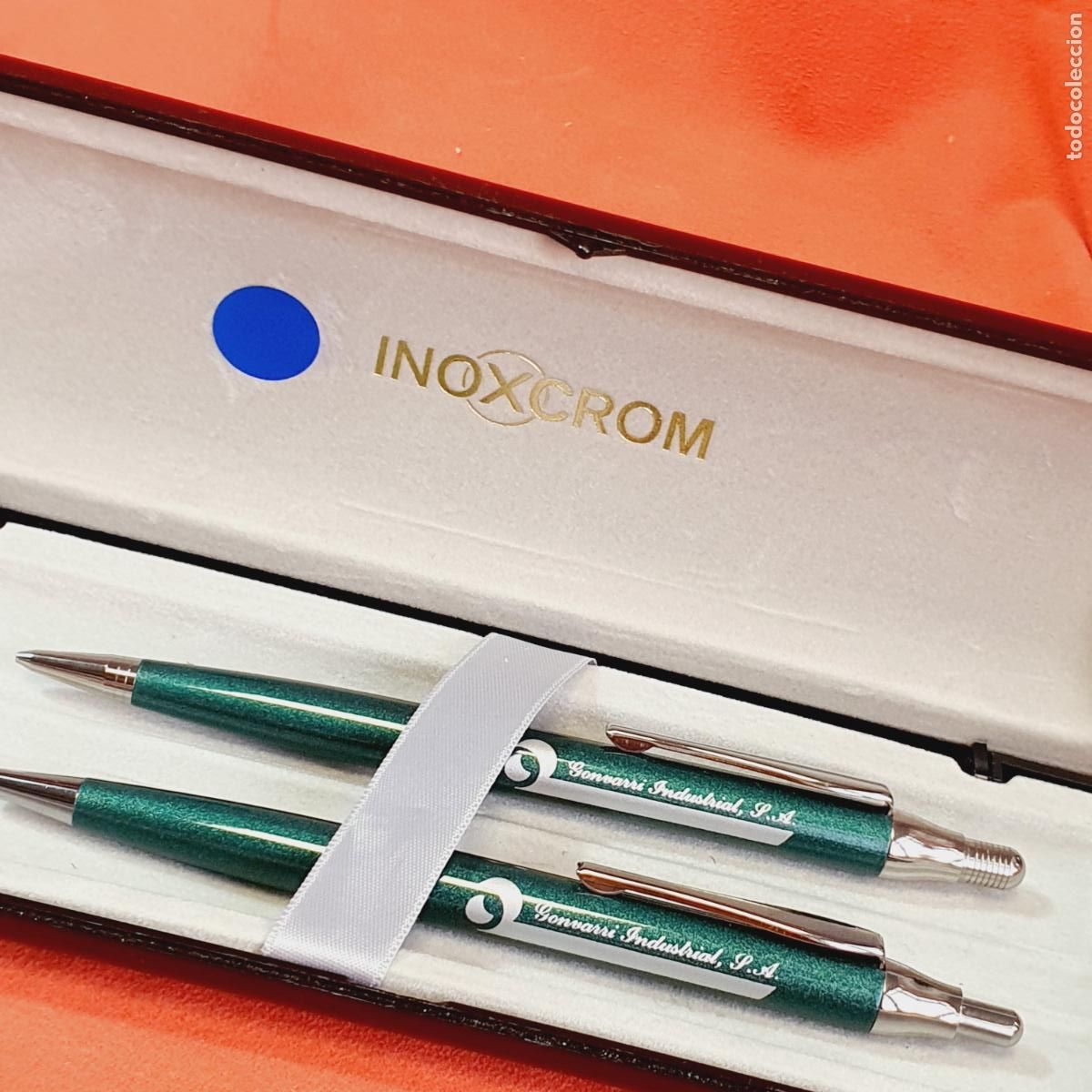 Estilogr&aacute;ficas antiguas, bol&iacute;grafos y plumas: JUEGO-INOXCROM 2002-ESPA&Ntilde;A-VERDE METALIZADO-GONVARRI INDUSTRIAL S.A.-VER FOTOGRAF&Iacute;AS