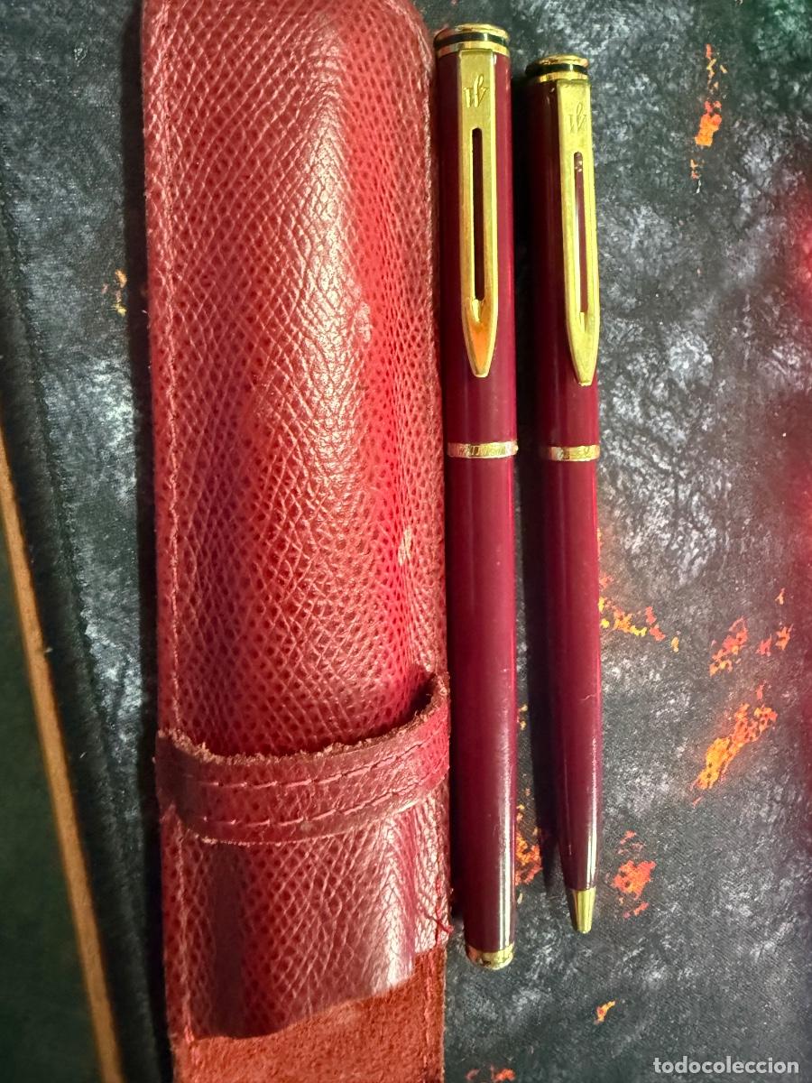 Estilogr&aacute;ficas antiguas, bol&iacute;grafos y plumas: Waterman Vintage France Set Estilogr&aacute;fica + Bol&iacute;grafo Burdeos Dorado con Funda