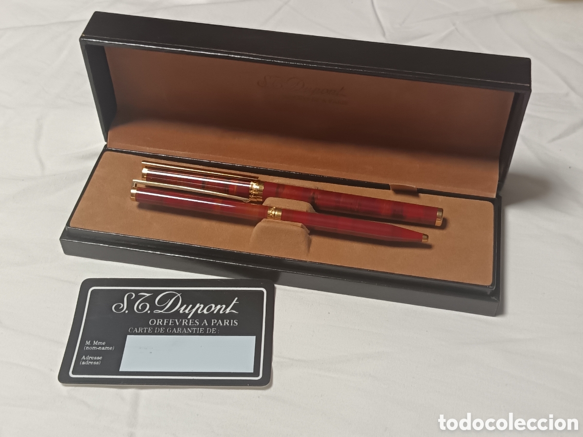 Estilogr&aacute;ficas antiguas, bol&iacute;grafos y plumas: JUEGO DE PLUMA ESTILOGR&Aacute;FICA Y BOLIGRAFO DUPONT , LACA CHINA Y PLAQUE DE ORO, PLUMIN ORO 18K , NUEVO