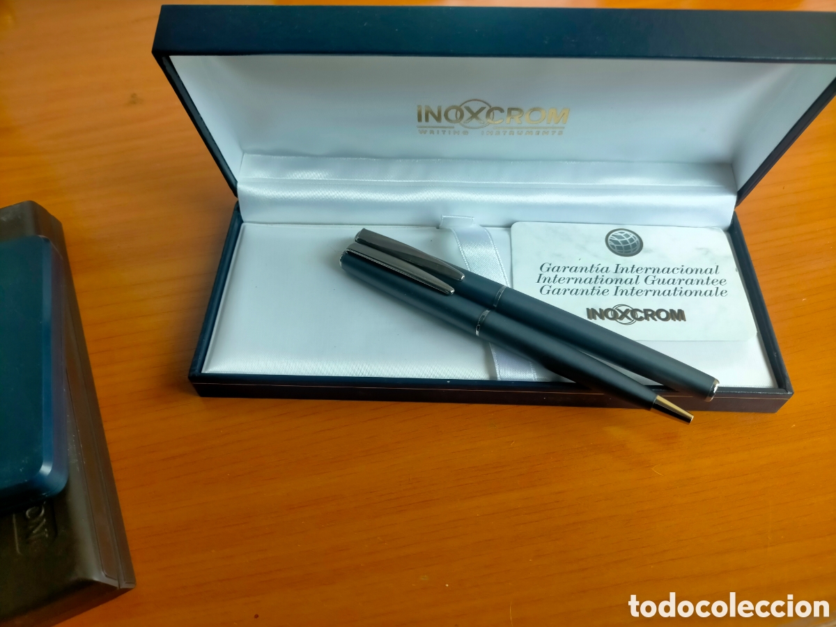 Estilogr&aacute;ficas antiguas, bol&iacute;grafos y plumas: ESTUCHE INOXCRON JUEGO PLUMA Y BOLIGRAFO PERSONALIZADO