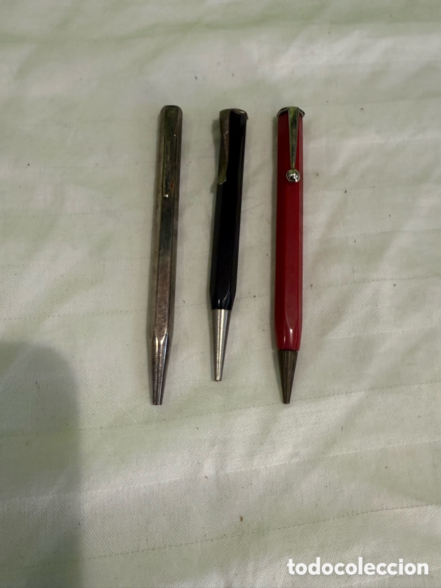 Old Fountain Pens, Pens and Pen Nibs : Lote de 3 mini bol&iacute;grafos y portaminas vintage &ndash; Plata , negro y rojo &ndash; A&ntilde;os 70&ndash;90