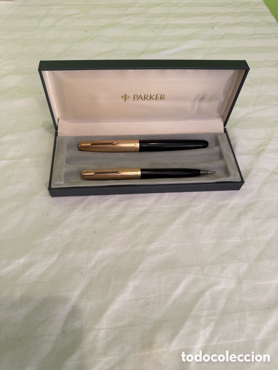 Estilogr&aacute;ficas antiguas, bol&iacute;grafos y plumas: Magn&iacute;fico conjunto PARKER 51 &ndash; Pluma y portaminas &ndash; Oro laminado &ndash; Jewel perlado a&ntilde;os 50/60.