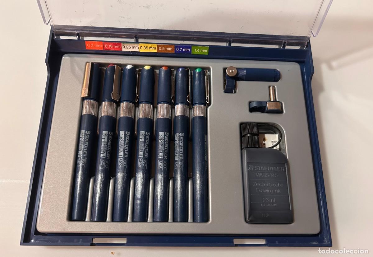 Stylos-plume Anciens, stylos-bille et becs de plume: Estuche de 7 rotrings Staedtler Marsmatic 707 - Duranite