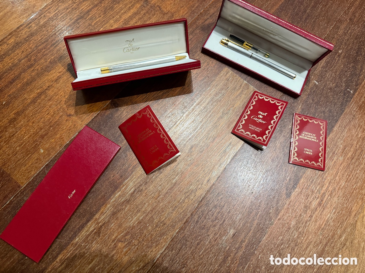 Stylos-plume Anciens, stylos-bille et becs de plume: Bol&iacute;grafo y pluma Cartier con caja y certificados de originalidad