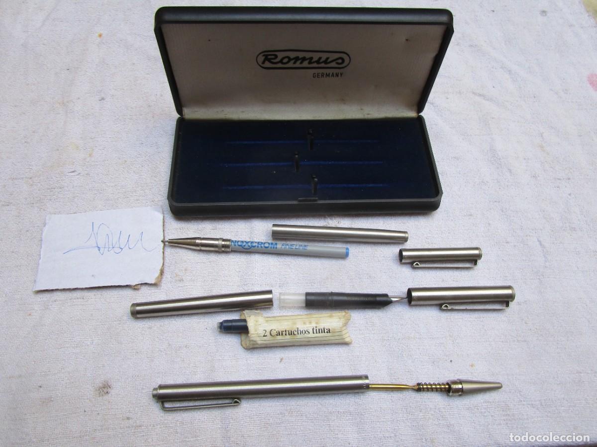 Alte F&uuml;llfederhalter, Kugelschreiber und Federn: JUEGO-PLUMA-BOL&Iacute;GRAFO-ROLLER-2 CARTUCHOS - ROMUS-GERMANY-VINTAGE. + INFO
