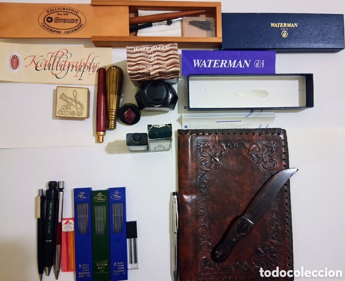 Old Fountain Pens, Pens and Pen Nibs : Lote Escritorio Vintage: Boli CROSS USA, Set BRAUSE, Portaminas, Tintas + ABRECARTAS DE REGALO
