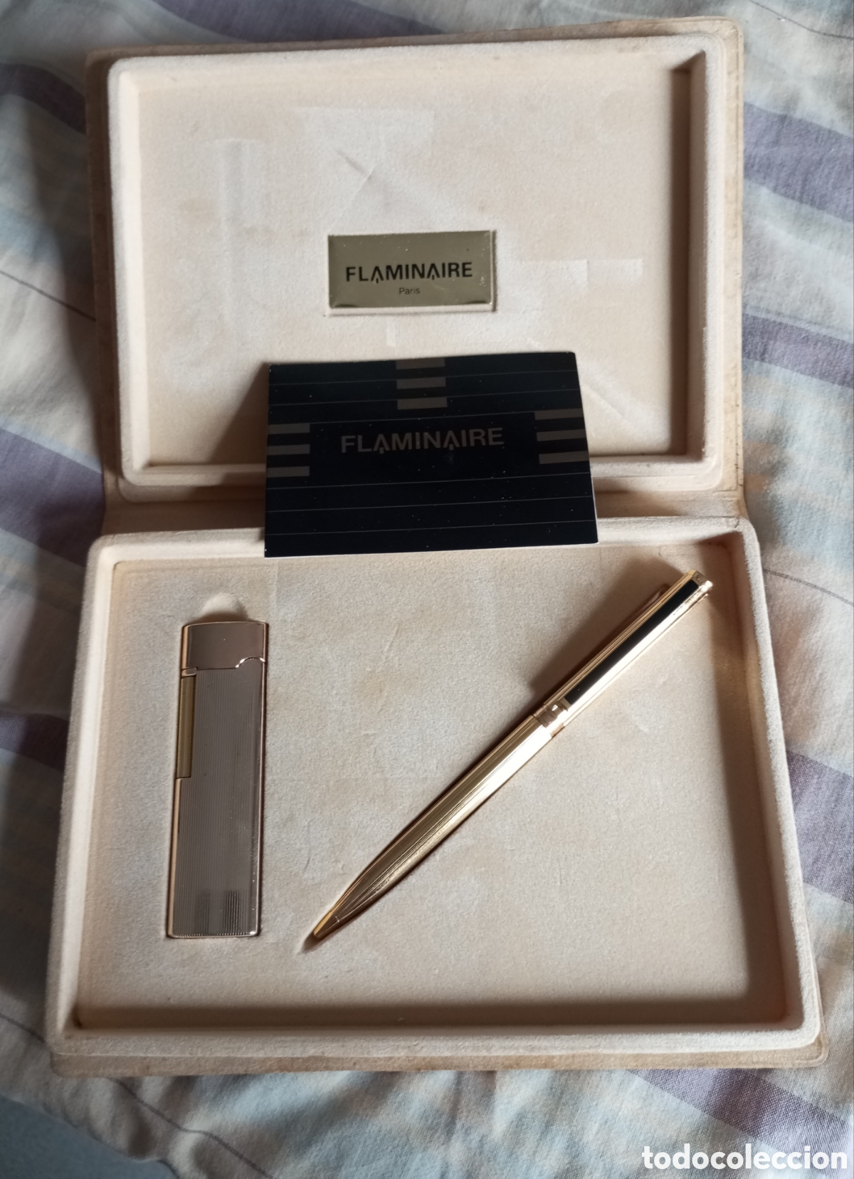 Stylos-plume Anciens, stylos-bille et becs de plume: Estuche set de lujo encendedor y bol&iacute;grafo Flaminaire Paris nuevos