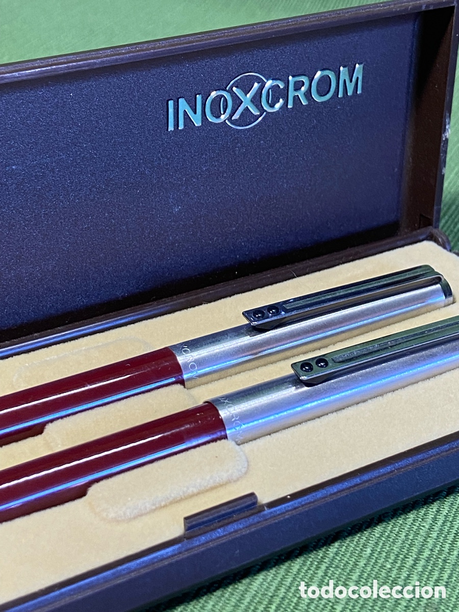 Estilogr&aacute;ficas antiguas, bol&iacute;grafos y plumas: Inoxcrom. Juego de pluma y bol&iacute;grafo. Burdeos. 77.