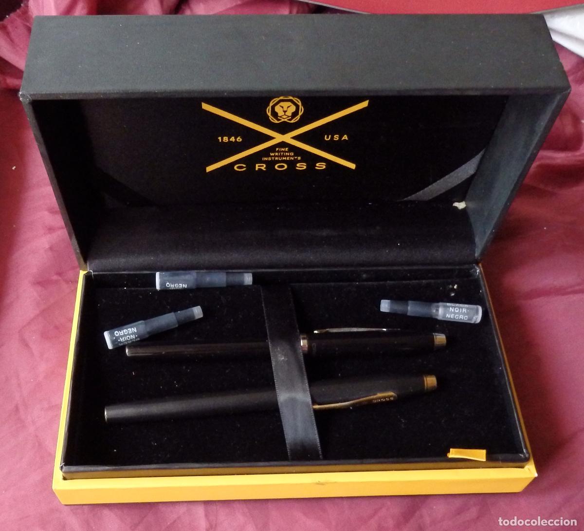 Estilogr&aacute;ficas antiguas, bol&iacute;grafos y plumas: SET DE PLUMA Y BOLIGRAFO CROSS EN SU ESTUCHE MUY BUEN ESTADO