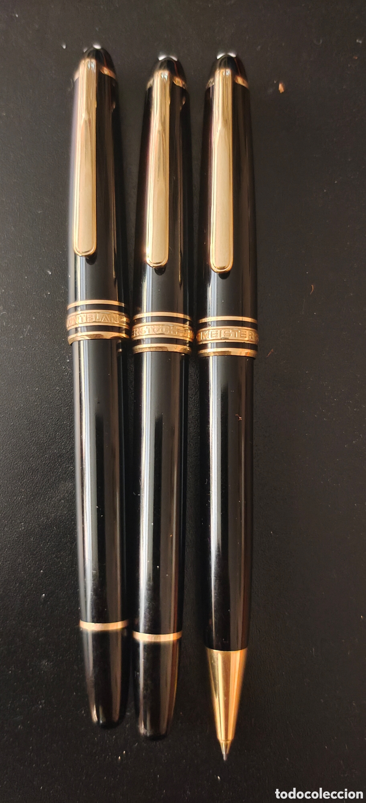 Estilogr&aacute;ficas antiguas, bol&iacute;grafos y plumas: Juego de tres piezas Montblanc de la colecci&oacute;n Meistert&uuml;ck, pluma ,Roller, portamina