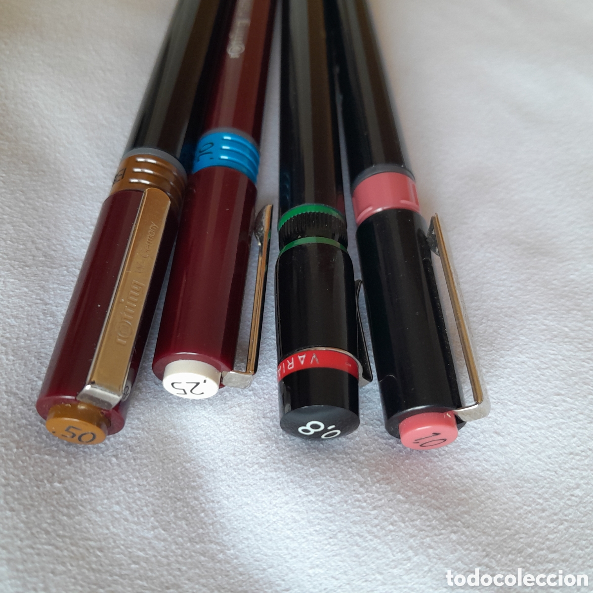 Estilogr&aacute;ficas antiguas, bol&iacute;grafos y plumas: Lote Vintage de Delineaci&oacute;n: 4 Rotring Rapidograph y Comp&aacute;s