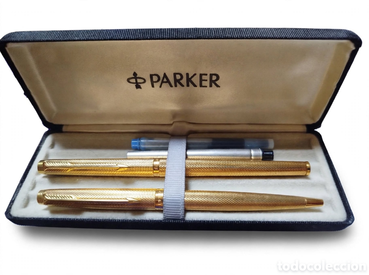 Estilogr&aacute;ficas antiguas, bol&iacute;grafos y plumas: T&iacute;tulo sugerido: Elegante Set Vintage Parker (Pluma Estilogr&aacute;fica y Bol&iacute;grafo) &ndash; Acabado Chapado en