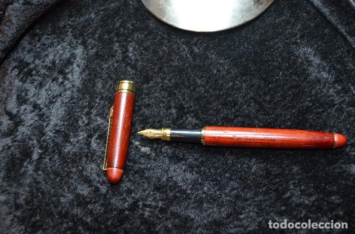 Plumas estilogr&aacute;ficas antiguas: EXCELENTE PLUMA DE MADERA NOBLE HECHA A MANO - Foto 2