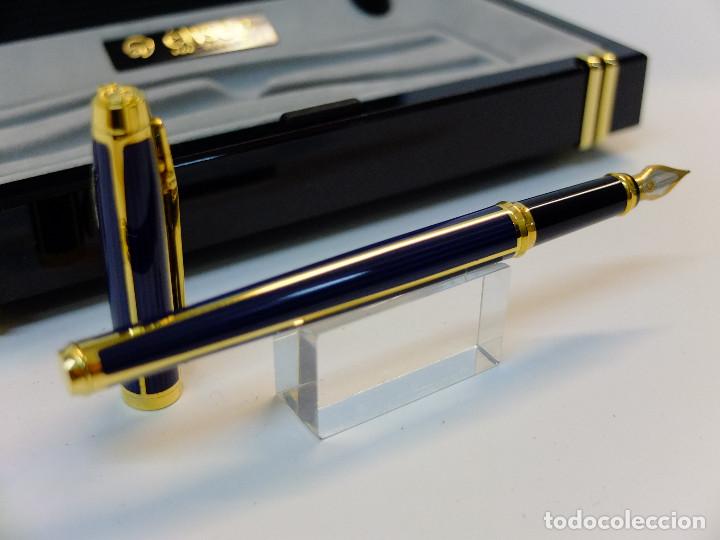 Plumas estilogr&aacute;ficas antiguas: ESTILOGR&Aacute;FICA ELYSEE LACA AZUL OSCURO RAYADA - Foto 1